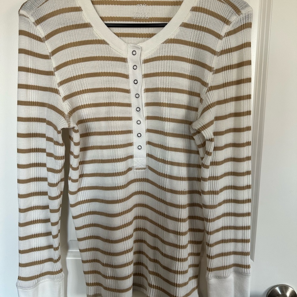 Aerie Tan and White Striped Long Sleeve Tee